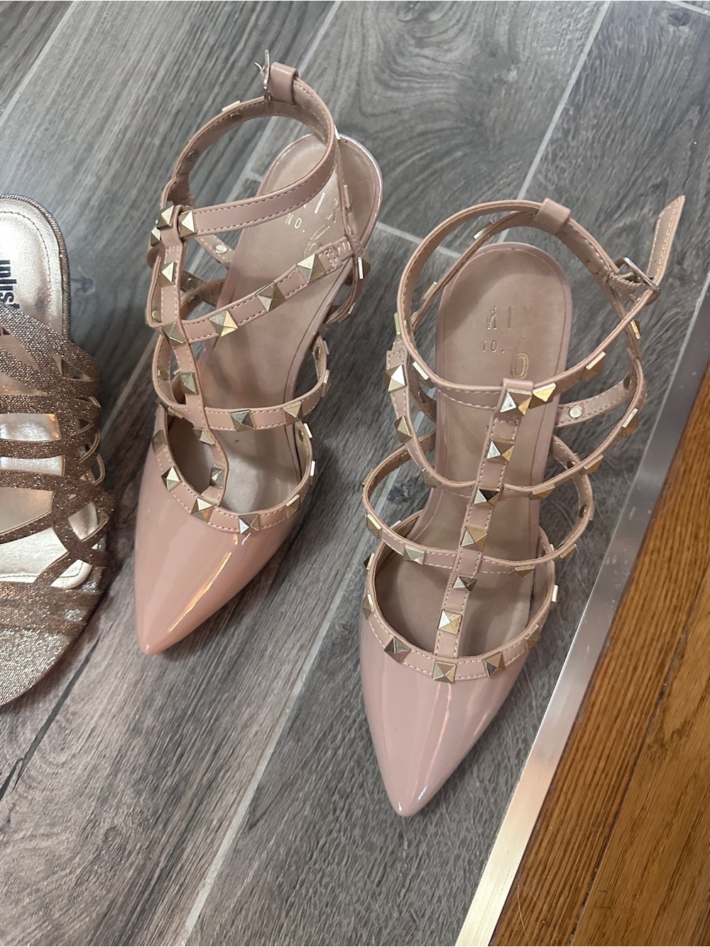 Mix No. 6 Beige Pointed-Toe Studded Strappy Flats - Picture 5 of 10